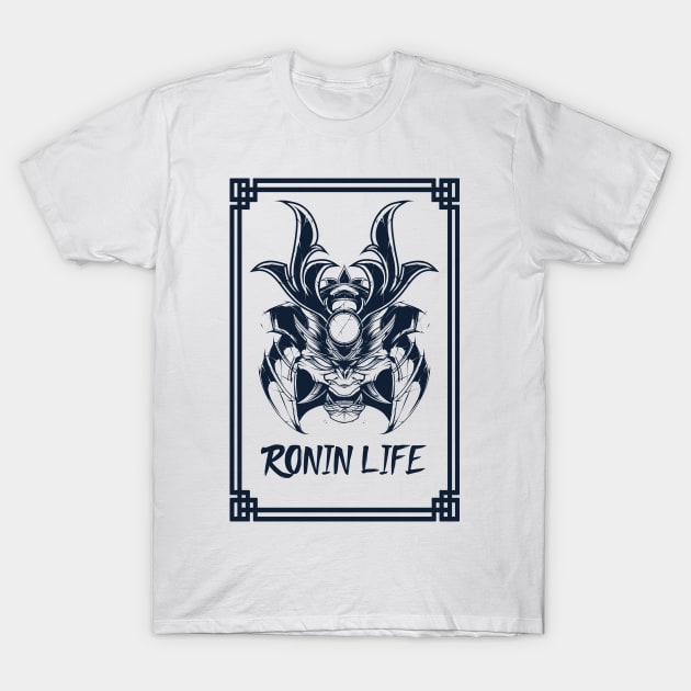 Ronin Life Cool Samurai Mask Japanese Design T-Shirt by Ampzy